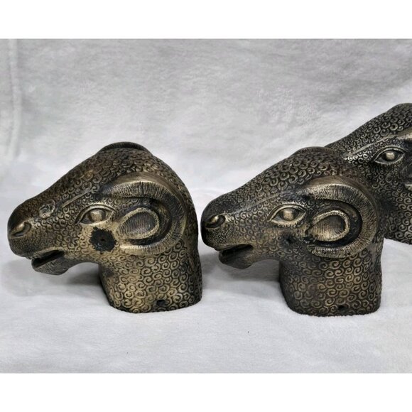 1- Antique Bronze Brass Boho Ram Head Tops Architecture Salvage Industrial Decor - Picture 2 of 16